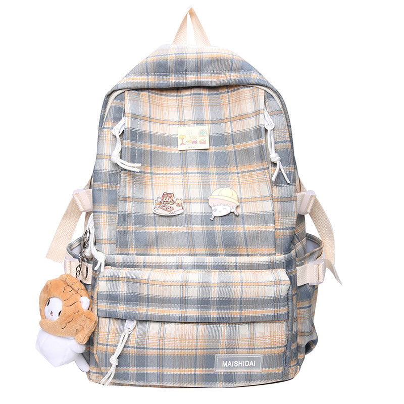 Japanese Plaid Backpack for Students and Travel