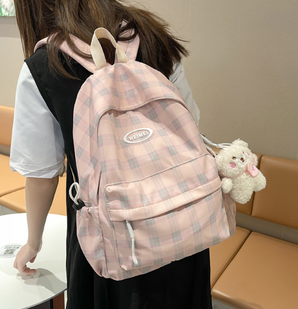 Japanese Plaid Backpack for Students and Travel
