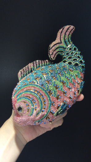 Goldfish Rhinestone Evening Clutch with Chain Strap