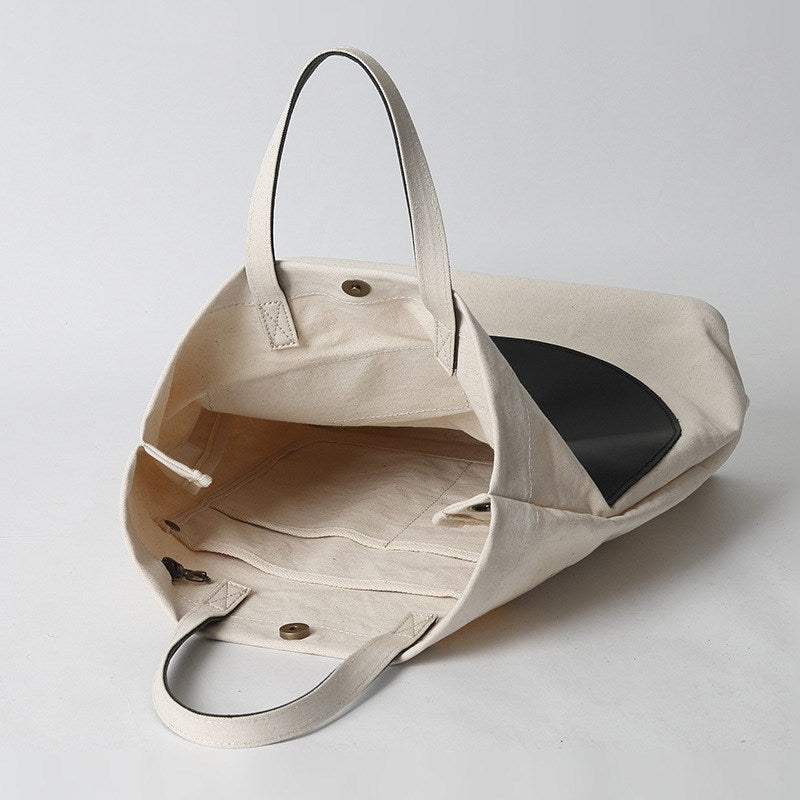 Genuine Leather Canvas Tote Bag - Durable Shopping Bag