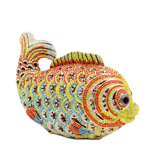 Goldfish Rhinestone Evening Clutch with Chain Strap