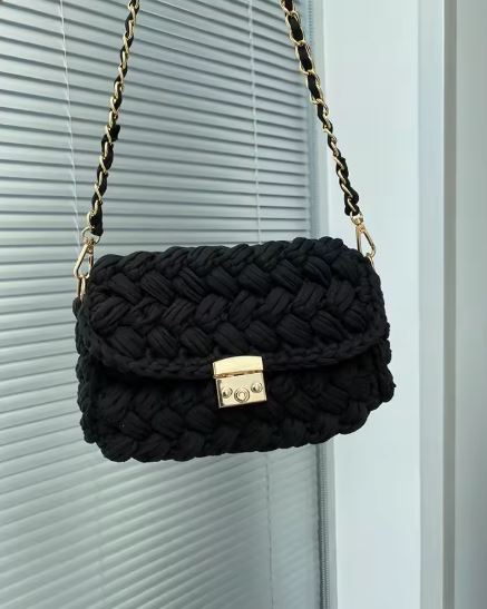 Crochet Cotton Crossbody Bag, Small Woven Bag