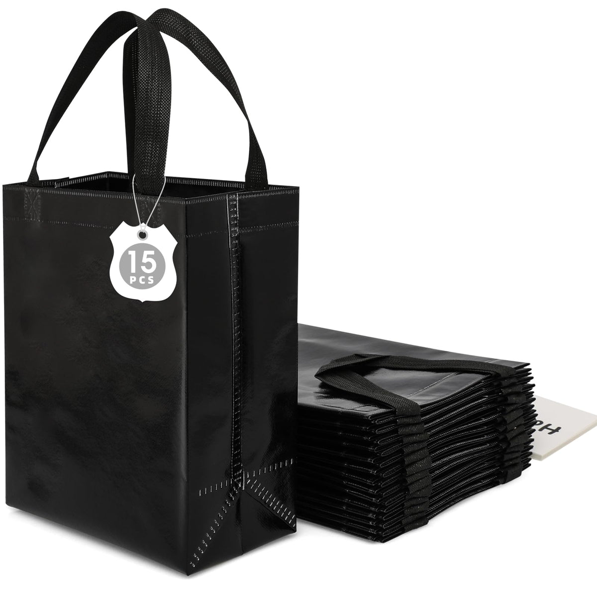 Shiny Black Gift Bags — 15 Pack