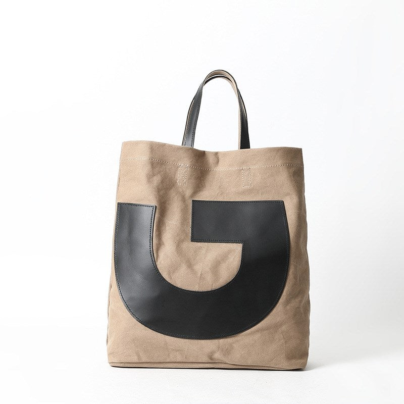Genuine Leather Canvas Tote Bag - Durable Shopping Bag