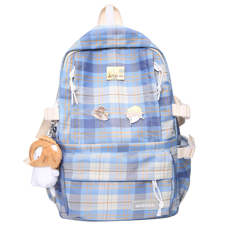 Japanese Plaid Backpack for Students and Travel
