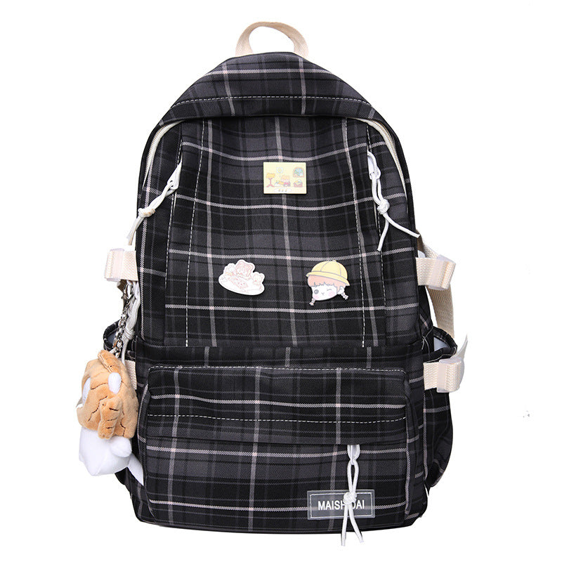 Japanese Plaid Backpack for Students and Travel