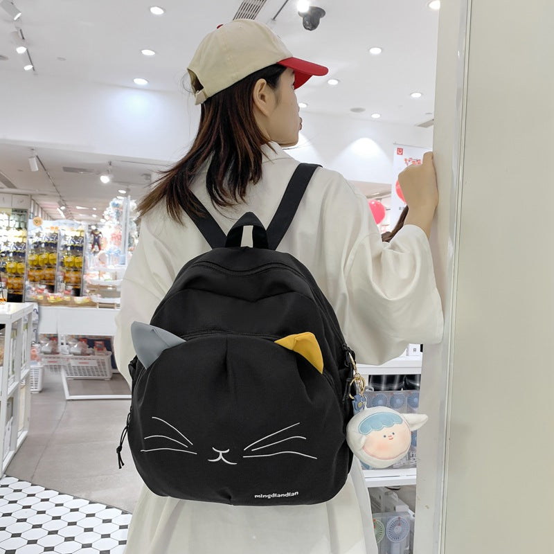 Cute Dual Shoulder Backpack for Students with Cat Design