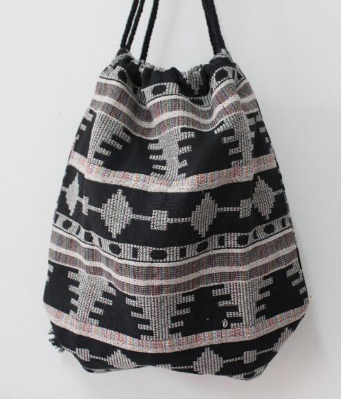 Ethnic Style Canvas Backpack and Fabric Shopping Bag