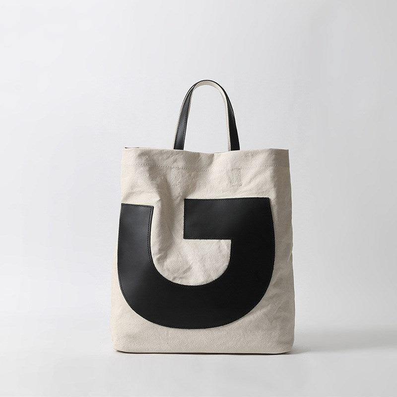 Genuine Leather Canvas Tote Bag - Durable Shopping Bag