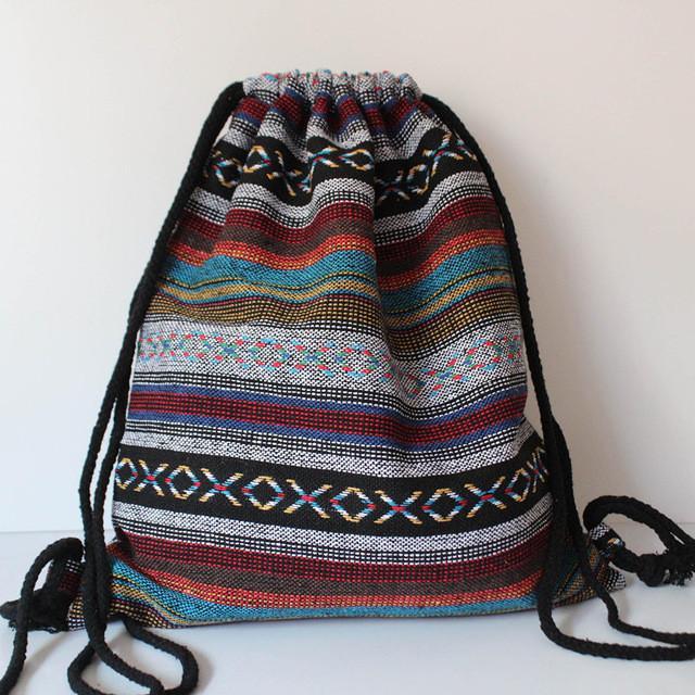 Ethnic Style Canvas Backpack and Fabric Shopping Bag