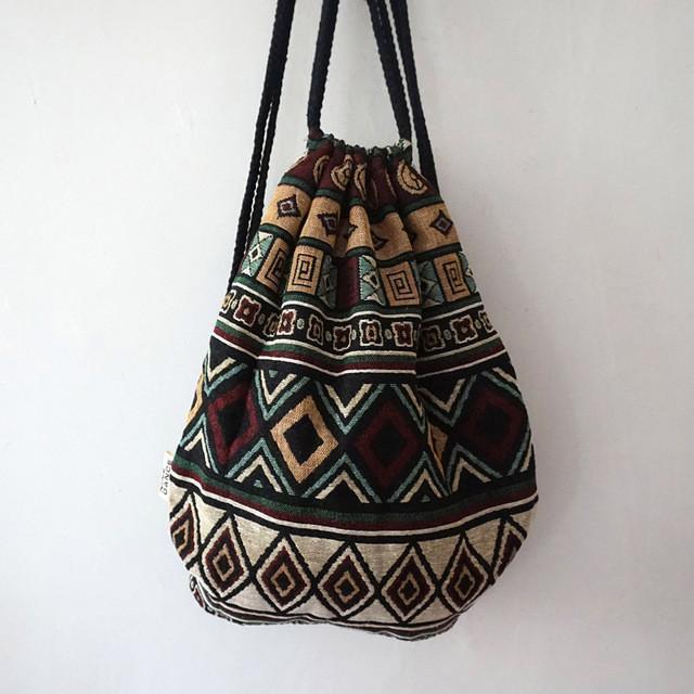 Ethnic Style Canvas Backpack and Fabric Shopping Bag