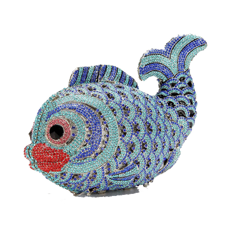 Goldfish Rhinestone Evening Clutch with Chain Strap