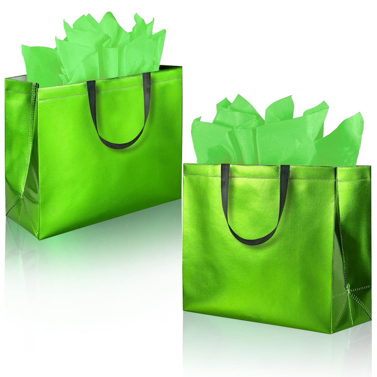 Sparkle Gift Bags with Tissue — 9 Pack (Lime Green)