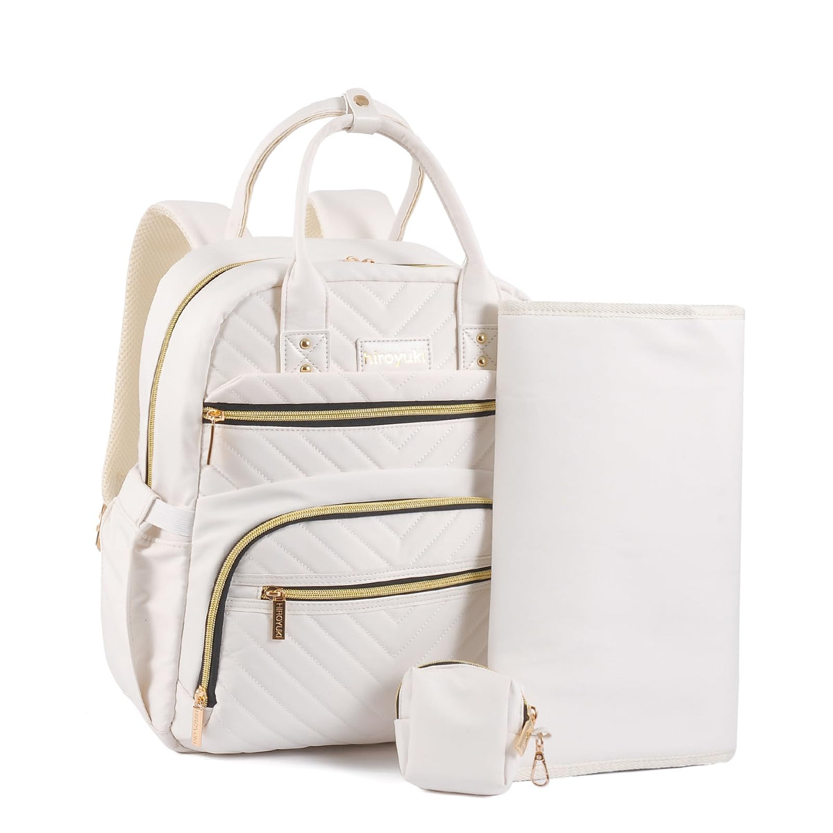 Diaper Backpack with Changing Pad & Pacifier Case — Beige