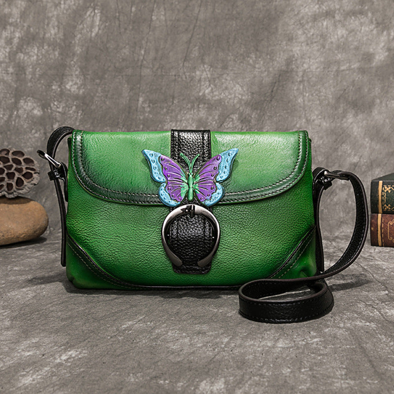 Vintage Chinese-Style Cowhide Leather Handbag for Women