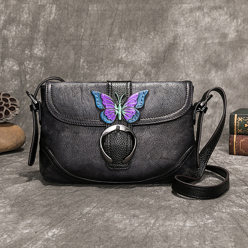 Vintage Chinese-Style Cowhide Leather Handbag for Women