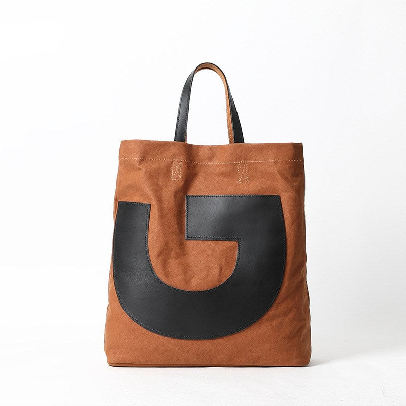 Genuine Leather Canvas Tote Bag - Durable Shopping Bag