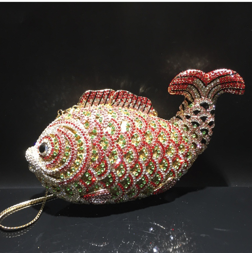 Goldfish Rhinestone Evening Clutch with Chain Strap