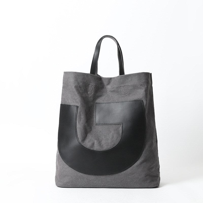 Genuine Leather Canvas Tote Bag - Durable Shopping Bag