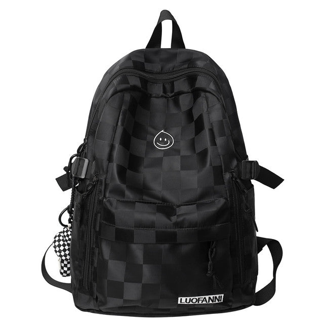 Plaid Nylon School and Travel Backpack for Women