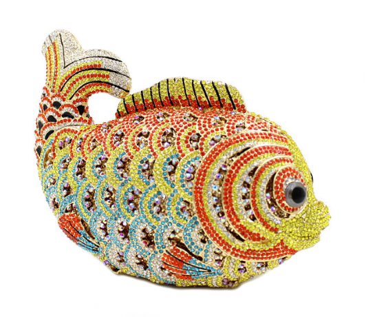 Goldfish Rhinestone Evening Clutch with Chain Strap